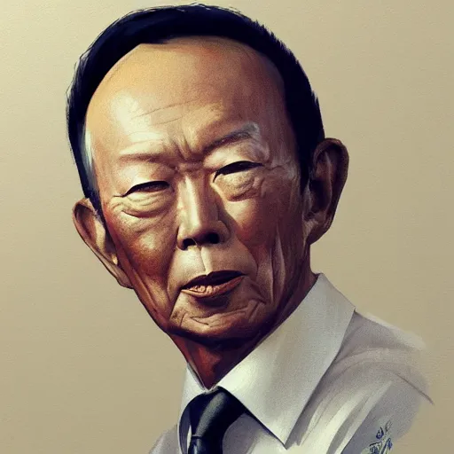 Image similar to portrait of lee kuan yew, by greg rutkowski