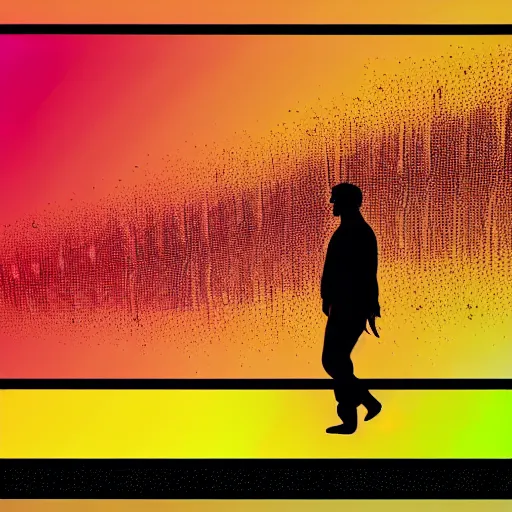 Image similar to a man walking into a static television, detailed digital art