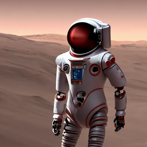 Prompt: photo of robotic spacesuit mechanical design high-tech, mars exploration, futuristic, unreal engine, photorealistic, detailed, bionic W 1024