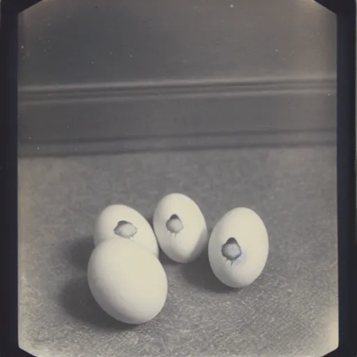 Prompt: polaroid image of cats hatching from eggs