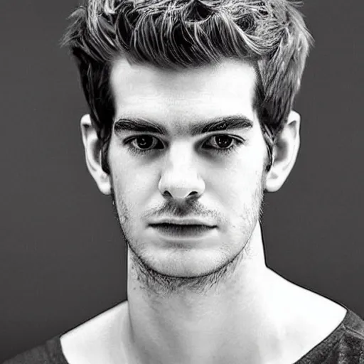 Image similar to “a realistic detailed photo of a guy who is an attractive humanoid who is half robot and half humanoid, who is a male android, Andrew Garfield, shiny skin, posing like a statue, blank stare”