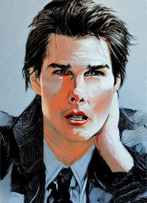 Prompt: Twin Peaks artwork of Tom Cruise by George Pratt