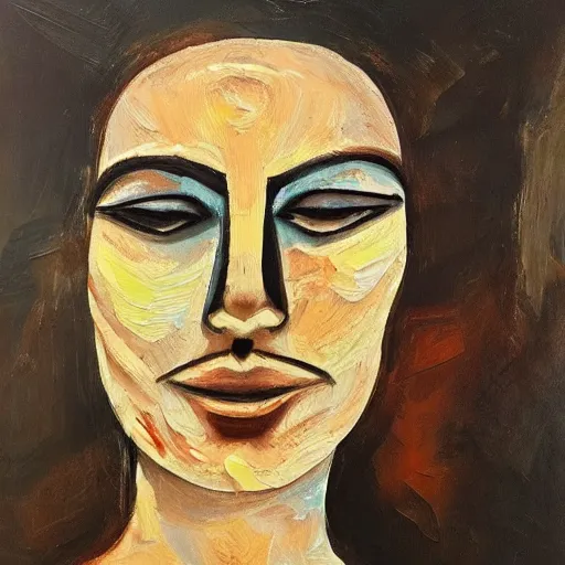 Image similar to a face made by super fine lines, abstract oil painting