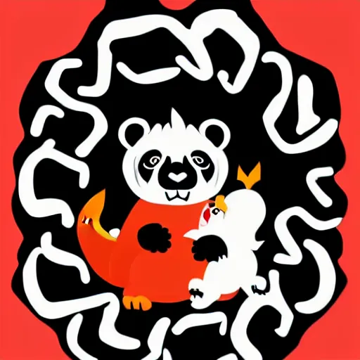 Prompt: vector art of welsh dragon and cute panda mixed, intercrossed, chimera, welsh flag, adobe illustrator