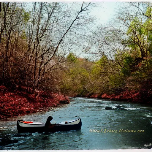 Image similar to cahaba river alabama, canoe in foreground, kodak ektachrome e 1 0 0,