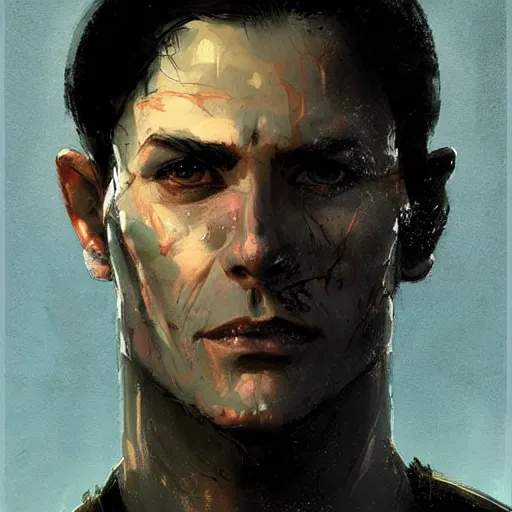 Image similar to portrait of a man by Greg Rutkowski, he is about 30 years old, he has short black hair in military-style, a straight jaw, he has a scar above one eyebrow, he wears Galactic Alliance military fatigues, Star Wars Expanded Universe, highly detailed portrait, digital painting, artstation, concept art, smooth, sharp foccus ilustration, Artstation HQ