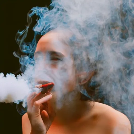 Prompt: a photo of a smoker. smoke. happiness. impressionism