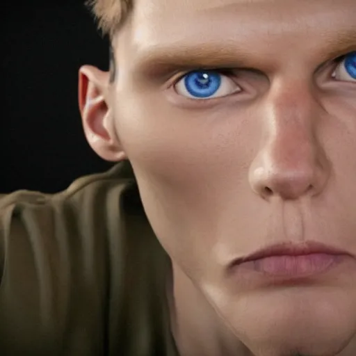 Prompt: jerma staring threateningly at the camera, hyper realistic, photography, centered