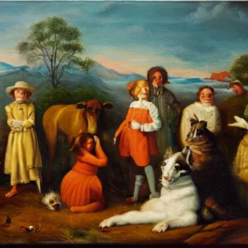 Prompt: oil painting by thomas hart brenton of the peaceable kingdom.