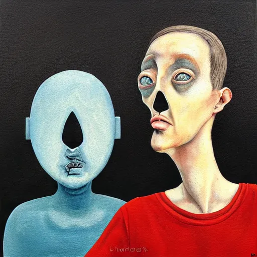 Image similar to the inner critic, emotional highly detailed surrealist art