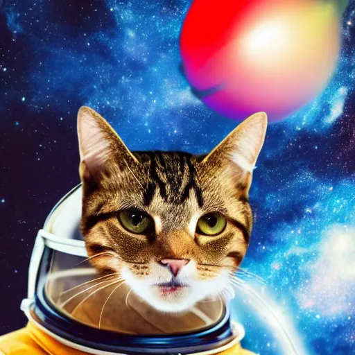 Prompt: cat in an astronaut helmet, studio photograph, colorful, hd, 8 k