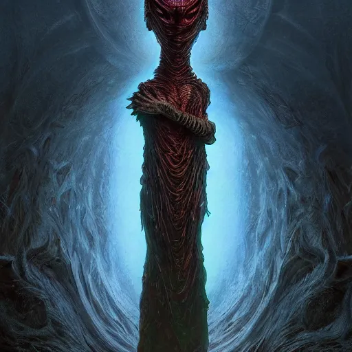 Image similar to photorealistic eldritch alien god in the style of michael whelan and gustave dore. hyperdetailed photorealism, 1 0 8 megapixels, amazing depth, glowing rich colors, powerful imagery, psychedelic overtones, 3 d finalrender, 3 d shading, cinematic lighting, artstation concept art