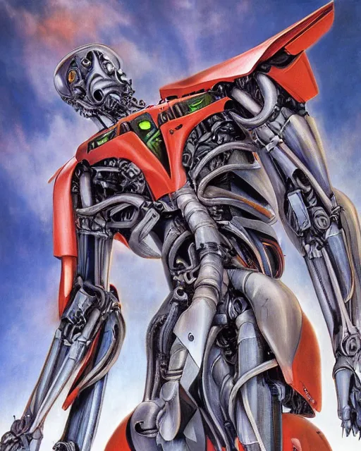 Image similar to mecha from evangelion by hr giger, by julie bell, 4 k, hyper detailed