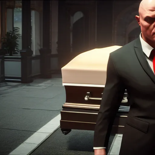 Image similar to agent 4 7 crashing his own funeral, hitman, unreal engine 5, 4 k, anti aliasing