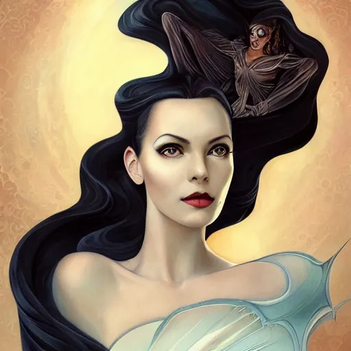 Image similar to an art nouveau, ( streamline moderne ), multi - racial portrait in the style of anna dittmann and charlie bowater and chanthara. very large, clear, expressive, and intelligent eyes. centered, ultrasharp focus, dramatic lighting, photorealistic digital matte painting, intricate symmetrical ultra detailed background.