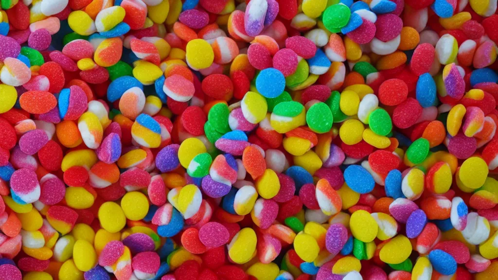 Prompt: candies in a pretty big glass jar, sunlight, f - stop, high quality photography,