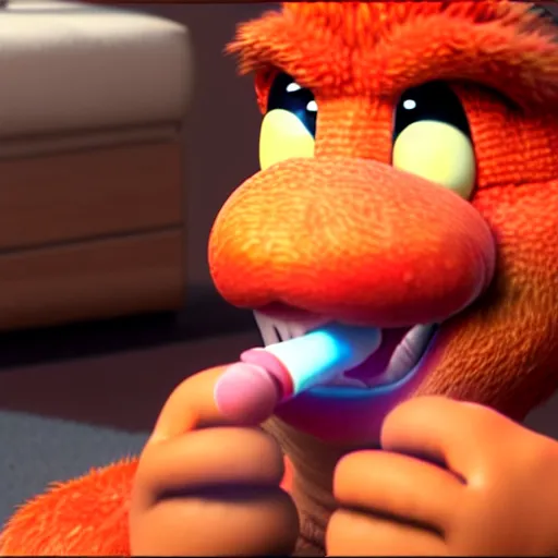 Prompt: realistic lifelike yoshi from nintendo licking his own toes while smoking a blunt 4 k ultrarealistic