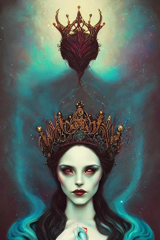 Image similar to jeweled Crown, other worldly, cruel and dark, art nouveau, by Anato Finnstark, Tom Bagshaw, Brom