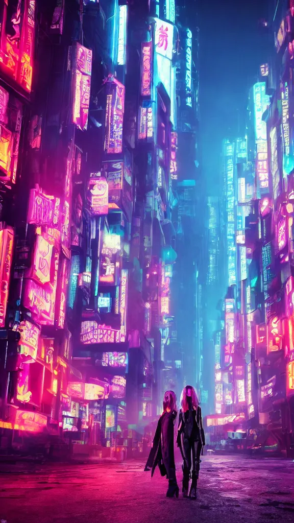 Premium Photo  Fashionable cyberpunk crew people on the street of the  night city of the future cyberpunk city