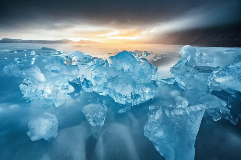 Image similar to moody landscape photography by marc adamus, ice vcave, blue, wide angle