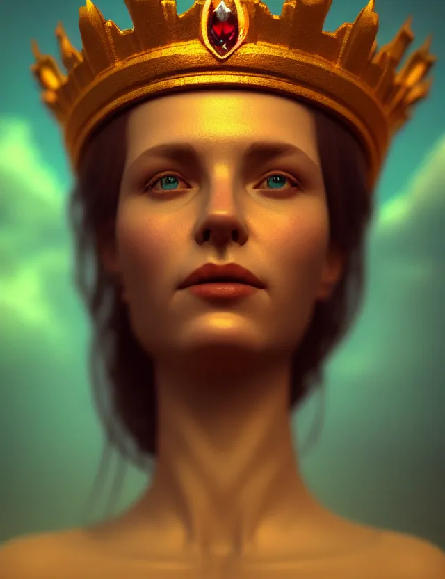 Image similar to blurred background. close-up portrait of a goddess in crown, by Artem Chebokha by Anka Zhuravleva, Anato Finnstark and Alena Aenami, Angus McKie, Anton Fadeev, octane render, unreal engine, cinematic counter light, high detail, octane render, 4k