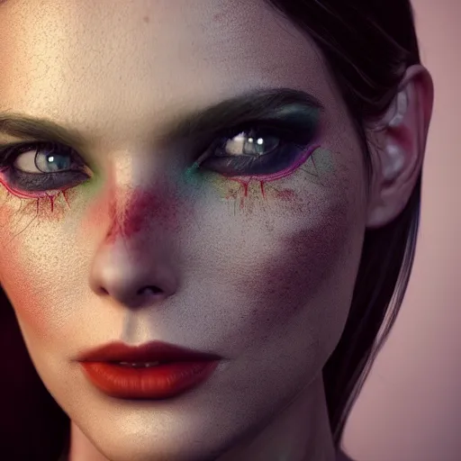 Image similar to beautiful girl portrait Lucifer in the background, character concept style trending on artstation concept art detailed octane render cinematic photo-realistic 8k high detailed