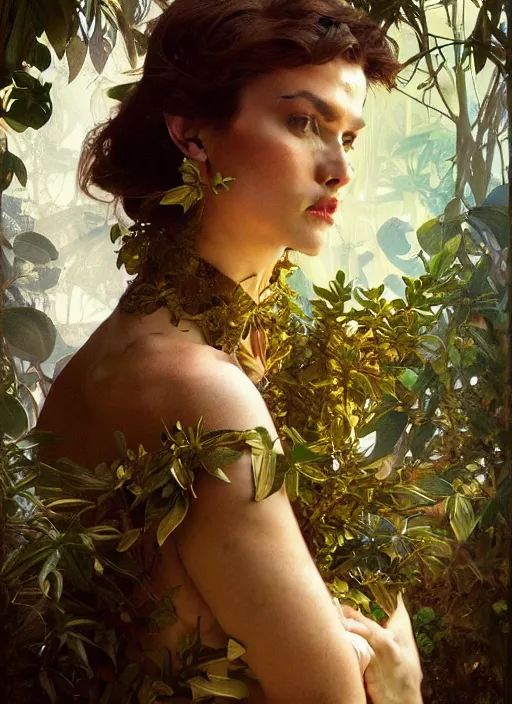 Image similar to hyper realistic photographer looking through a vintage medium format camera, design on white background, beautiful details, lush foliage cyberpunk, gold, drawn by john singer sargent, tom bagshaw, norman rockwell, alphonso mucha, lolish, trending on artstation