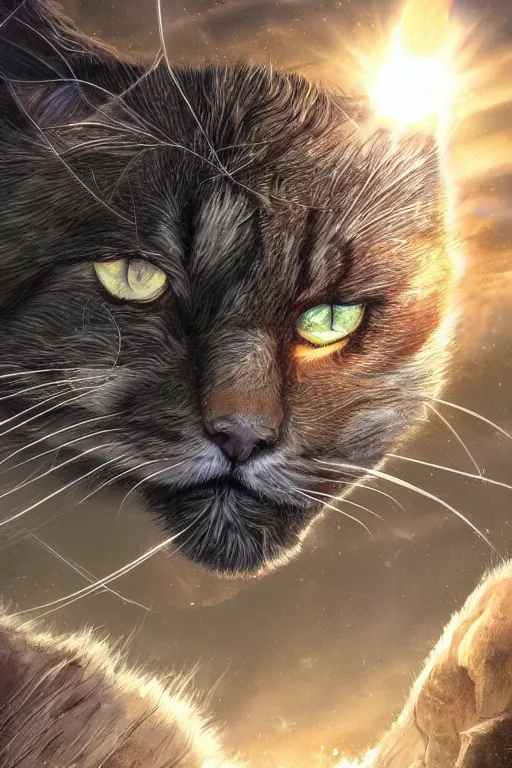 Image similar to a book cover for warrior cats by wayne mclouglin, depth of field, sun flare, hyper realistic, very detailed, backlighting, trending on artstation