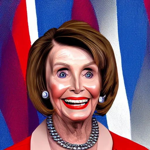 Prompt: portrait of president nancy pelosi as a smiling laughing bright lizard person with bumpy skin, airbrush painting, hyper detailed, 8 k, photorealism.