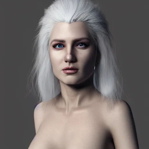 Prompt: royal white haired beautiful female full body portrait, high detail, 4k, octane render, aggressive rococo