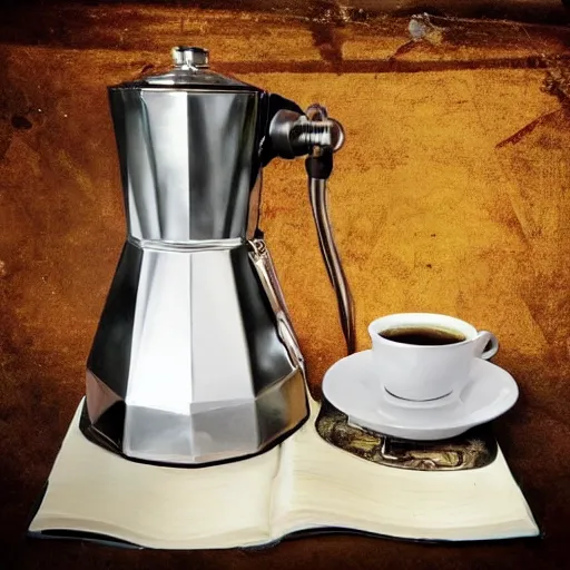 Prompt: steampunk moka coffee maker, highly detailed, sharp focus