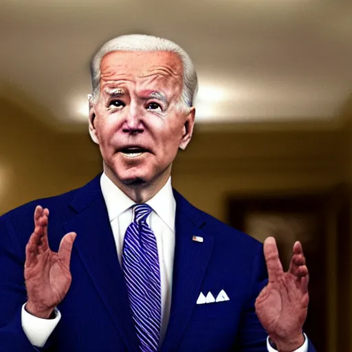 Image similar to president joe biden as a horrific zombie, white house full of zombies