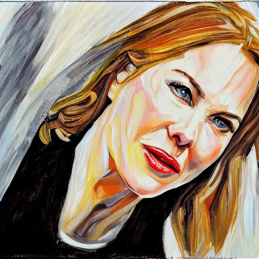 Prompt: of nicole kidman painting in the style of lucien freud