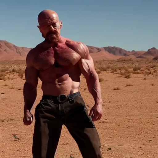 Image similar to muscular Walter white in the desert