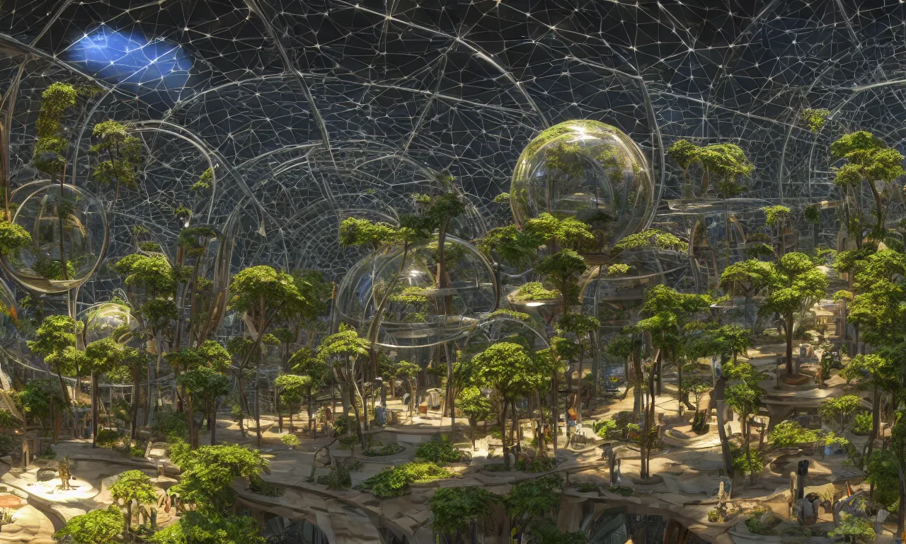 Prompt: an exhibition hall of a solarpunk museum with big glass showcase with incredibly detailed diorama with reflective metal engine, fused into epoxide, high detail, raytracing, back light, raymarching, new movie from digital domain and weta digital, strong ambient occlusion