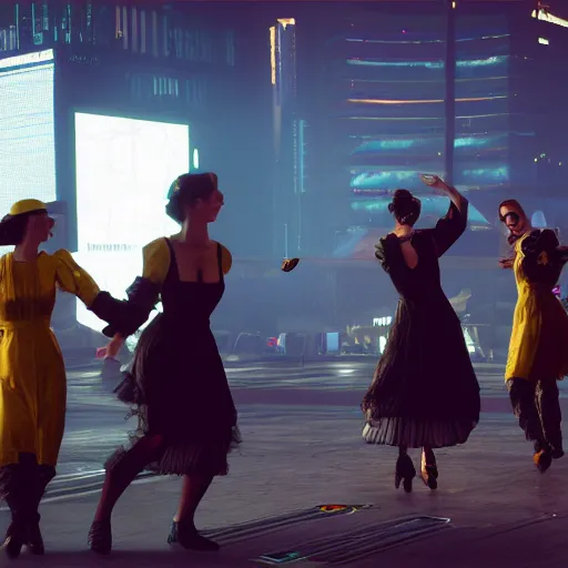 Prompt: Dancing mennonite. Cyberpunk 2077. CP2077. 3840 x 2160