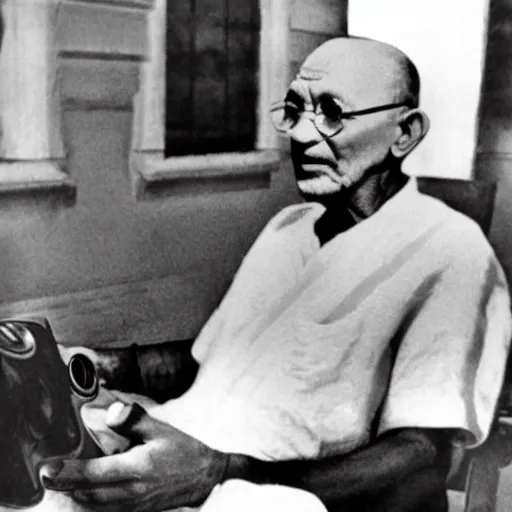 Prompt: ghandi playing video games