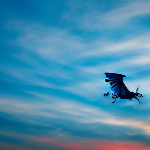 Prompt: blue serpent dragon flying through the sky, sunrise, 8k, award winning,