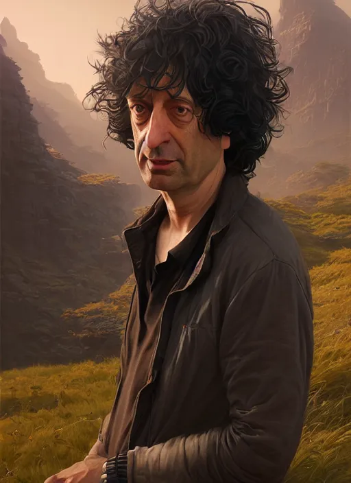 Image similar to highly detailed portrait of neil gaiman in gta v, stephen bliss, unreal engine, fantasy art by greg rutkowski, loish, rhads, ferdinand knab, makoto shinkai and lois van baarle, ilya kuvshinov, rossdraws, tom bagshaw, global illumination, radiant light, detailed and intricate environment