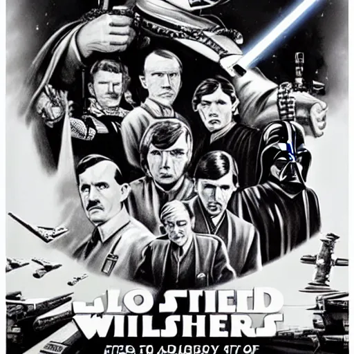 Image similar to detailed star wars movie poster with adolf hitler and lord rothchild