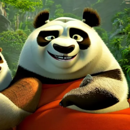 Image similar to a still of from the movie kung fu panda crossover with the movie about schmidt and the movie inception