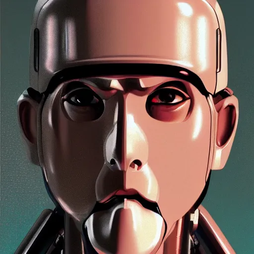 Image similar to close - up portrait of robot policemen from thx 1 1 3 8, by ilya kuvshinov, by thomas lawrence, by bayard wu, trending on artstation, masterpiece