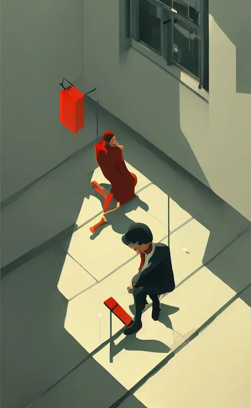 Image similar to love, surreal illustration, by atey ghailan and escher and edward hopper