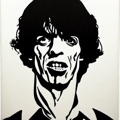 Prompt: individual mick jagger aged 2 4 silk screen butcher billy style