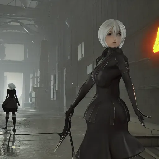 Image similar to 2B nier automata, 4k screenshot of Half life 2 gameplay, 8k hdr showcase