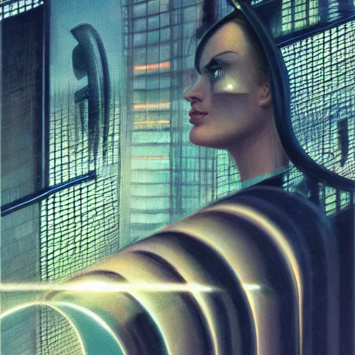 Image similar to detailed face of a woman, clockwork, moment, tectonic sky, skydome, bullet train, turbines, utopian, tech noir, wet reflections, prism, atmospheric, ambient, pj crook, syd mead, livia prima, artgerm, greg rutkowski, nick alm, casey baugh