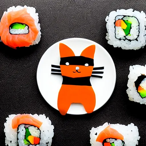 Image similar to a pile of sushi in the shape of a cat.