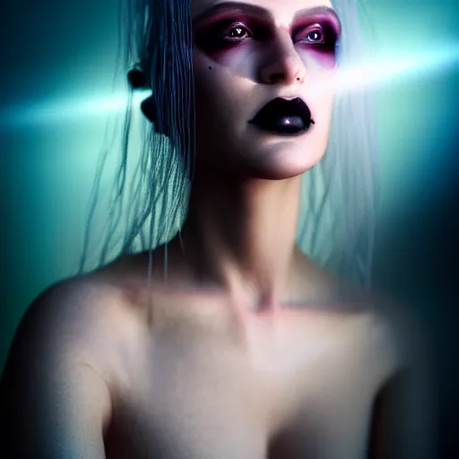 Image similar to photographic portrait of a stunningly beautiful gothic cyberpunk female in soft dreamy light at sunset, god rays, contemporary fashion shoot, by edward robert hughes, annie leibovitz and steve mccurry, david lazar, jimmy nelsson, breathtaking, 8 k resolution, extremely detailed, beautiful, establishing shot, artistic, hyperrealistic, beautiful face, octane render