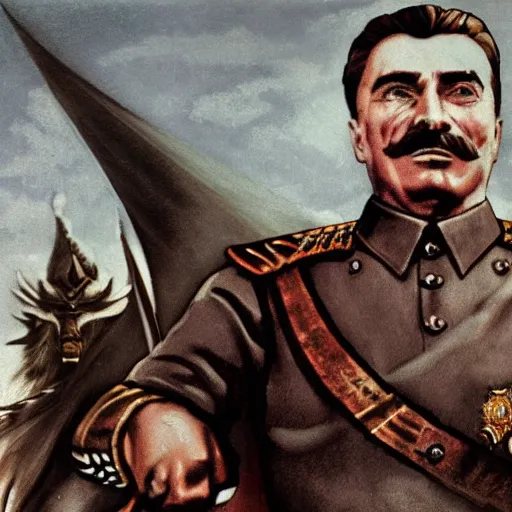 Prompt: Joseph Stalin friendship with dragon from Skyrim,