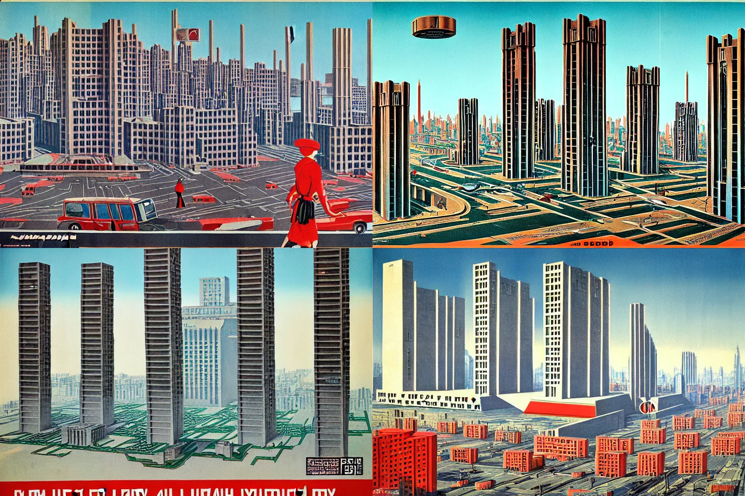 Prompt: surreal key sage soviet union city of the future with massive brutalist architecture and propaganda posters